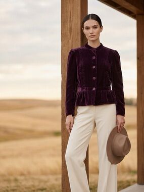 NY & Co. Purple Velvet Peplum Jacket Size 12